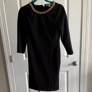 Boston Proper Black cocktail Dress with Gold Chain Detail